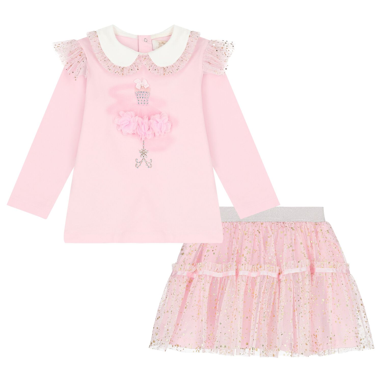 Girls Pink Tulle Skirt Set, 2, hi-res image number null