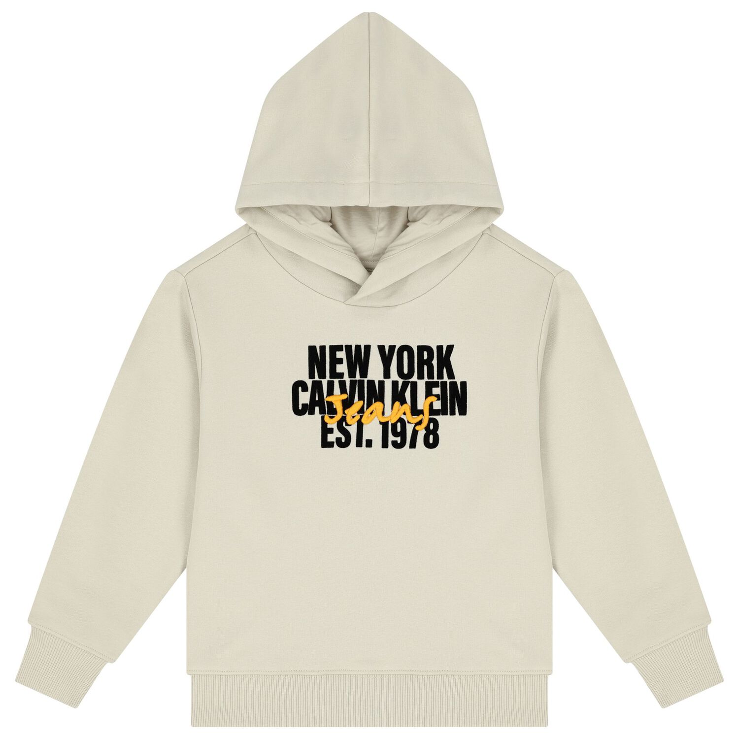Boys Beige Logo Hooded Top, 1, hi-res