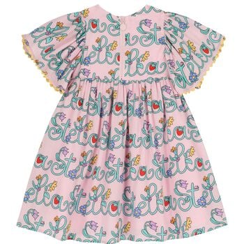 فستان بالشعار وطبعة الزهور باللون الوردي للبنات