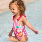 Younger Girls Red Striped Swimsuit, 2, hi-res