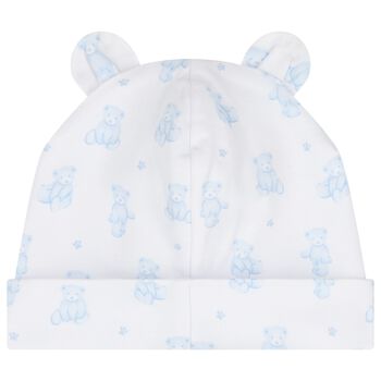 Baby Boys White & Blue Teddy Bear Time Hat