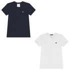 Boys White & Navy Blue T-Shirts ( 2-Pack ), 1, hi-res