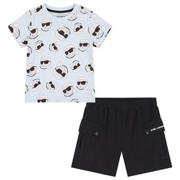 Boys Blue & Black Ikonik Shorts Set