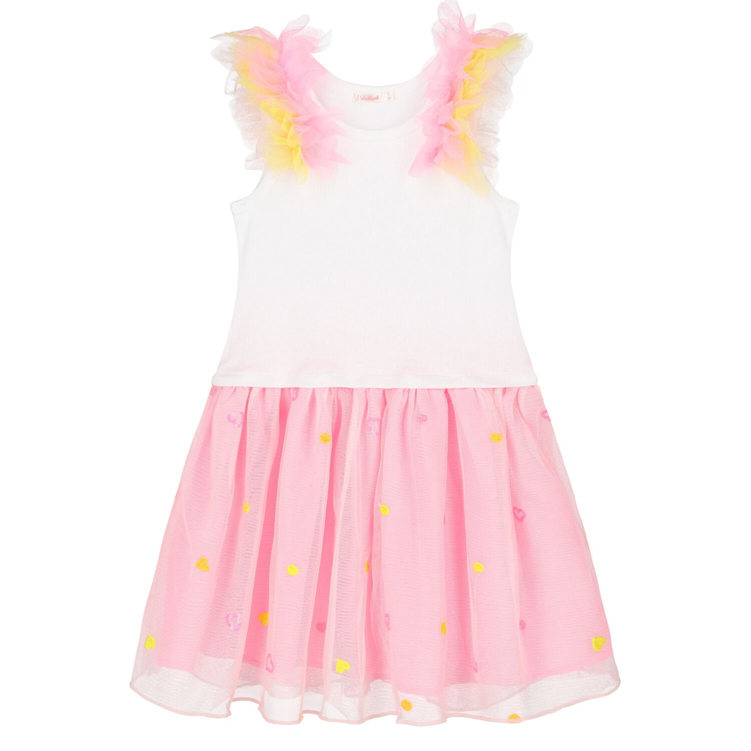 Girls White & Pink Tulle Dress, 1, hi-res