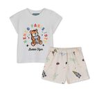 Younger Boys White & Ivory Bubble Tiger Shorts Set, 1, hi-res