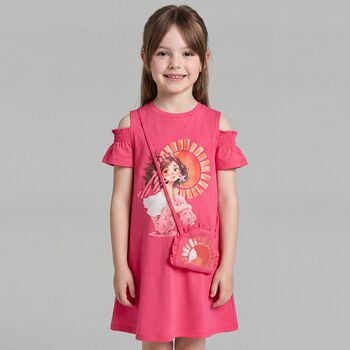Girls Pink Ruffled Dress Set