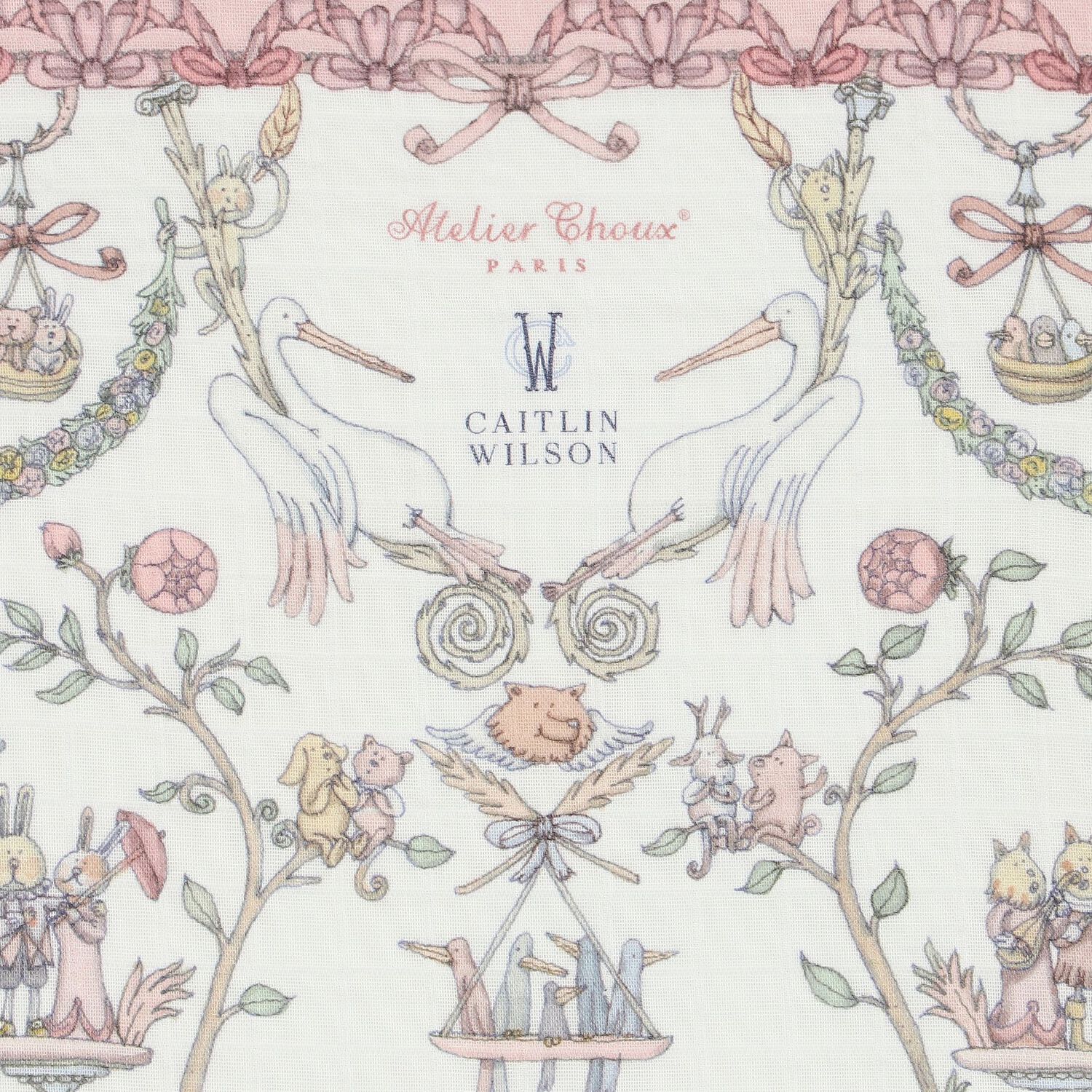 Ivory & Pink Toile de Jouy Swaddle Carré Blanket, 1, hi-res