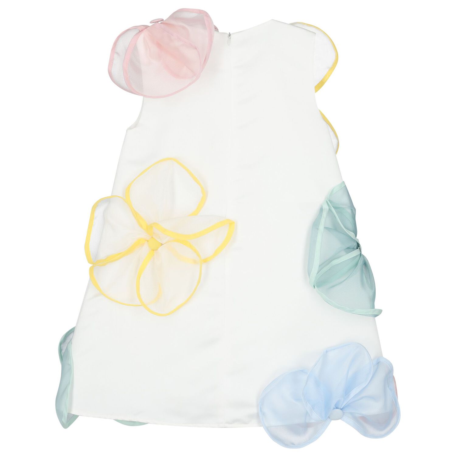 فستان بنات ستان بطبعة الزهور باللون الأبيض, 1, hi-res