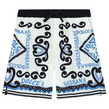 White & Blue Logo Marina Shorts