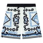 White & Blue Logo Marina Shorts, 1, hi-res