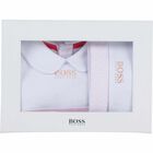 طقم أفرول وقبعة بالشعار باللون الأبيض والوردي للبنات, 1, hi-res