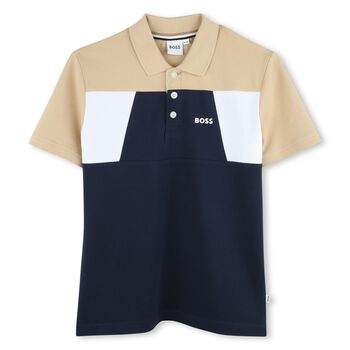 Boys Navy Blue & Beige Polo Shirt