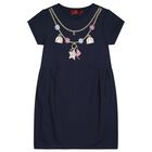 Girls Navy Blue Necklace Logo Dress, 1, hi-res