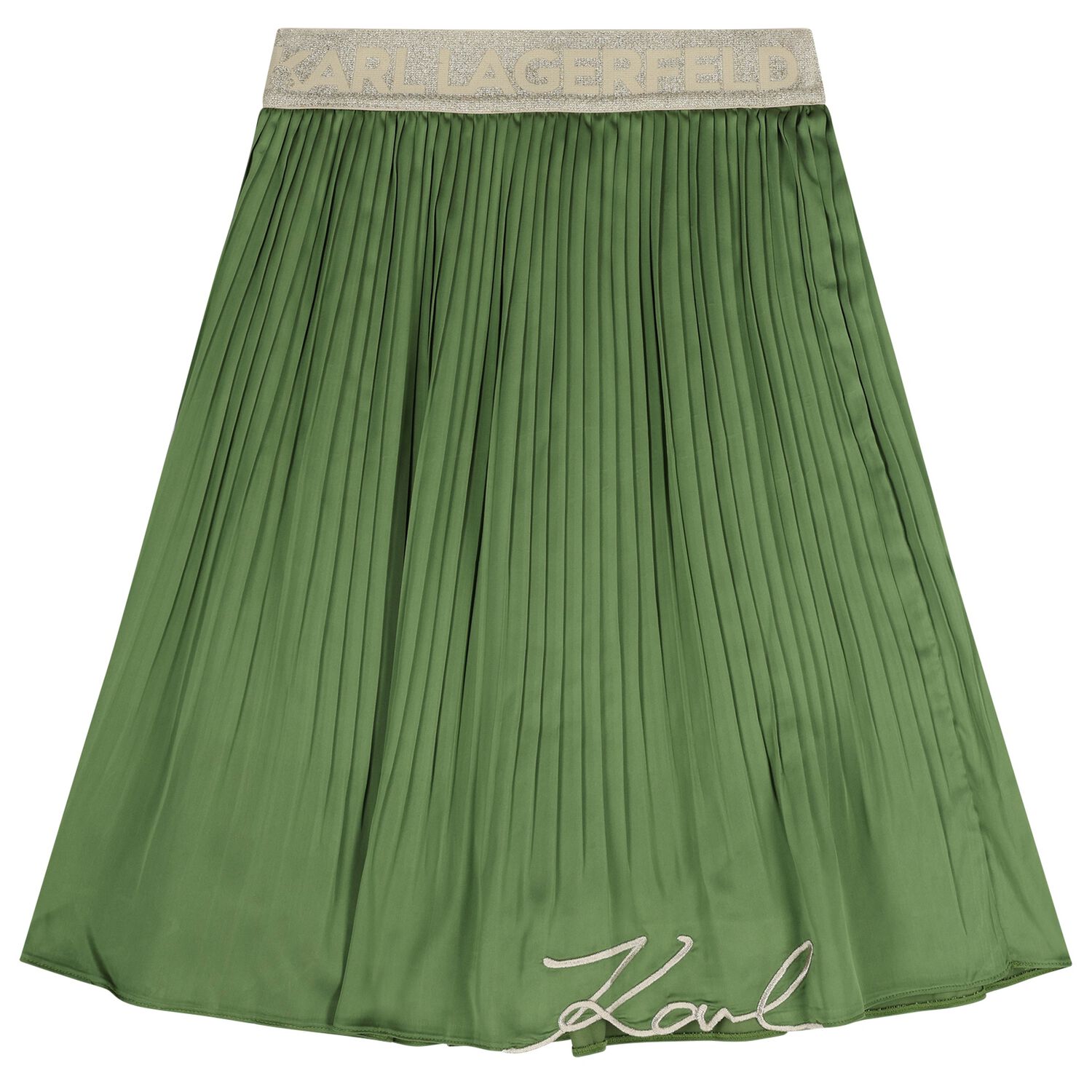 Girls Green Logo Pleated Skirt, 2, hi-res