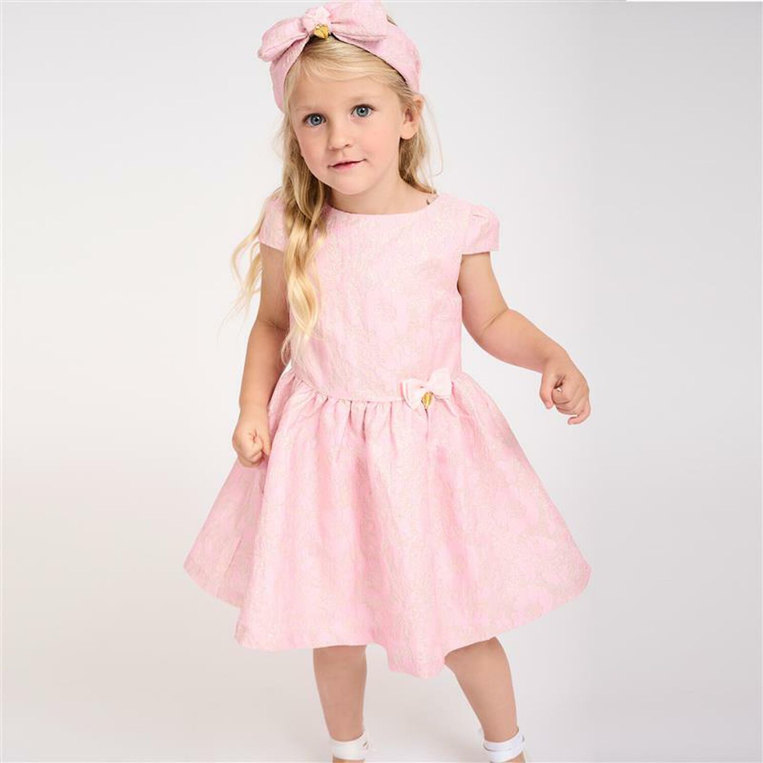 Girls Pink & Gold Jacquard Dress, 4, hi-res