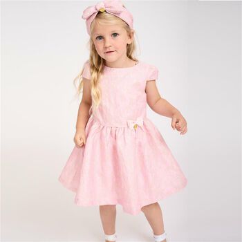 Girls Pink & Gold Jacquard Dress