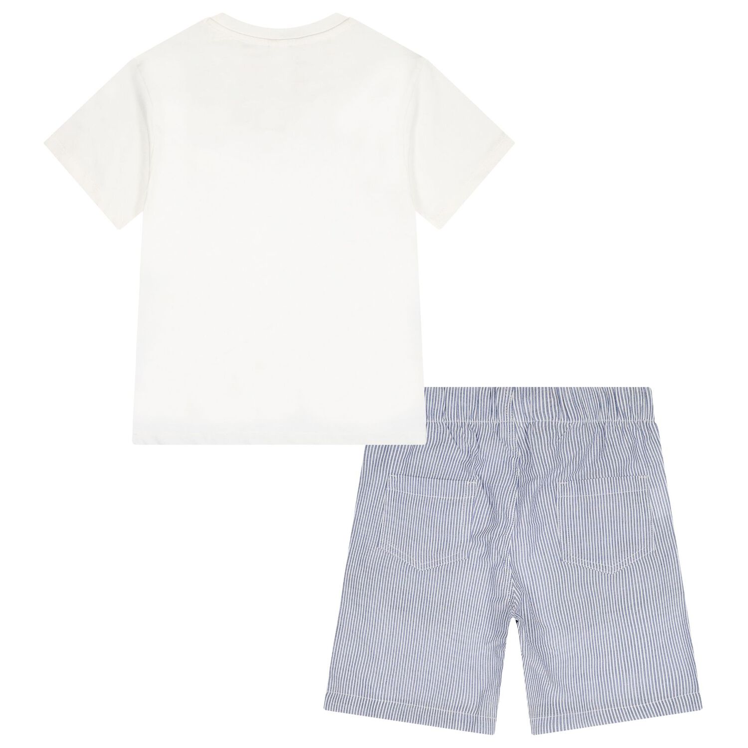 Boys White & Blue Striped Shorts Set, 1, hi-res