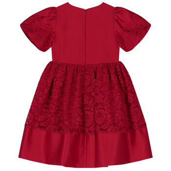 Girls Red Satin & Lace Dress