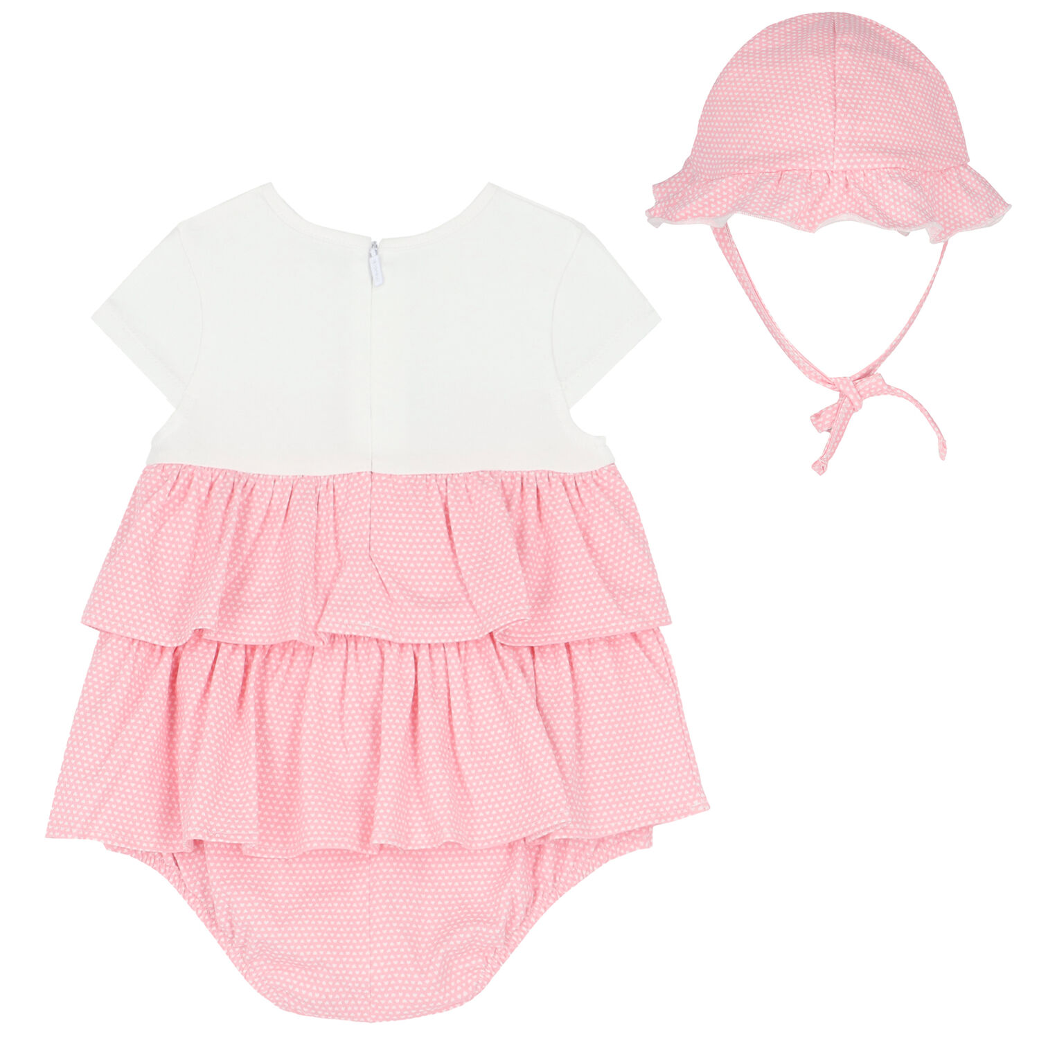 Baby Girls White & Pink Heart Bodysuit Set, 1, hi-res