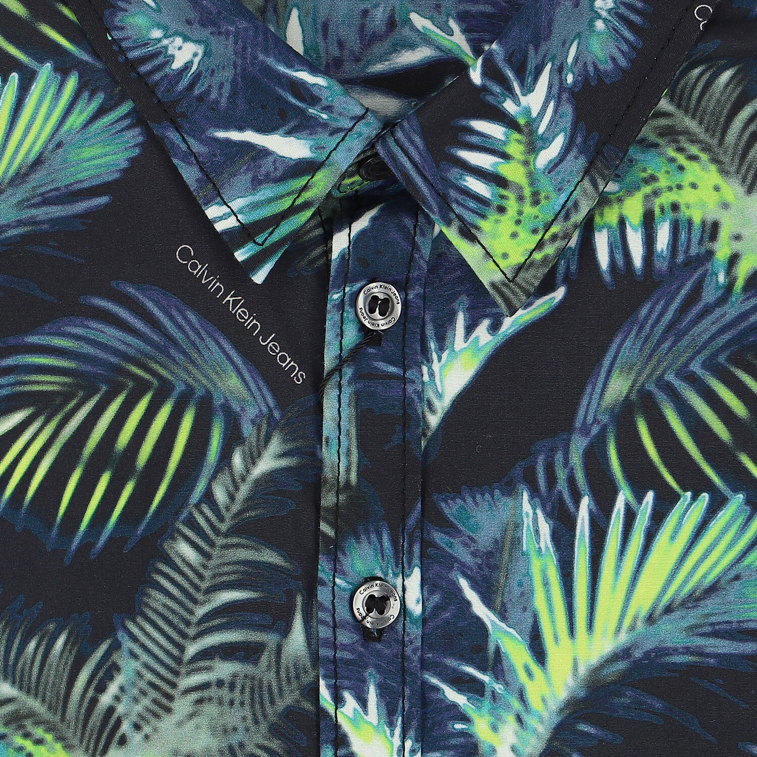 Boys Navy & Green Palm Shirt, 1, hi-res