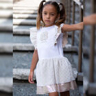 فستان بالشعار باللون الأبيض والذهبي , 1, hi-res