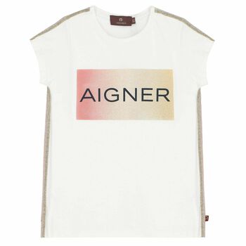 تيشيرت بالشعار باللون الابيض للبنات