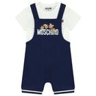 طقم دونغري بشعار تيدي باللون الأبيض والكحلي, 1, hi-res