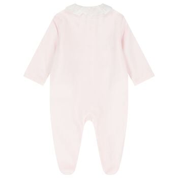 Baby Girls Pink Embroidered Floral Babygrow