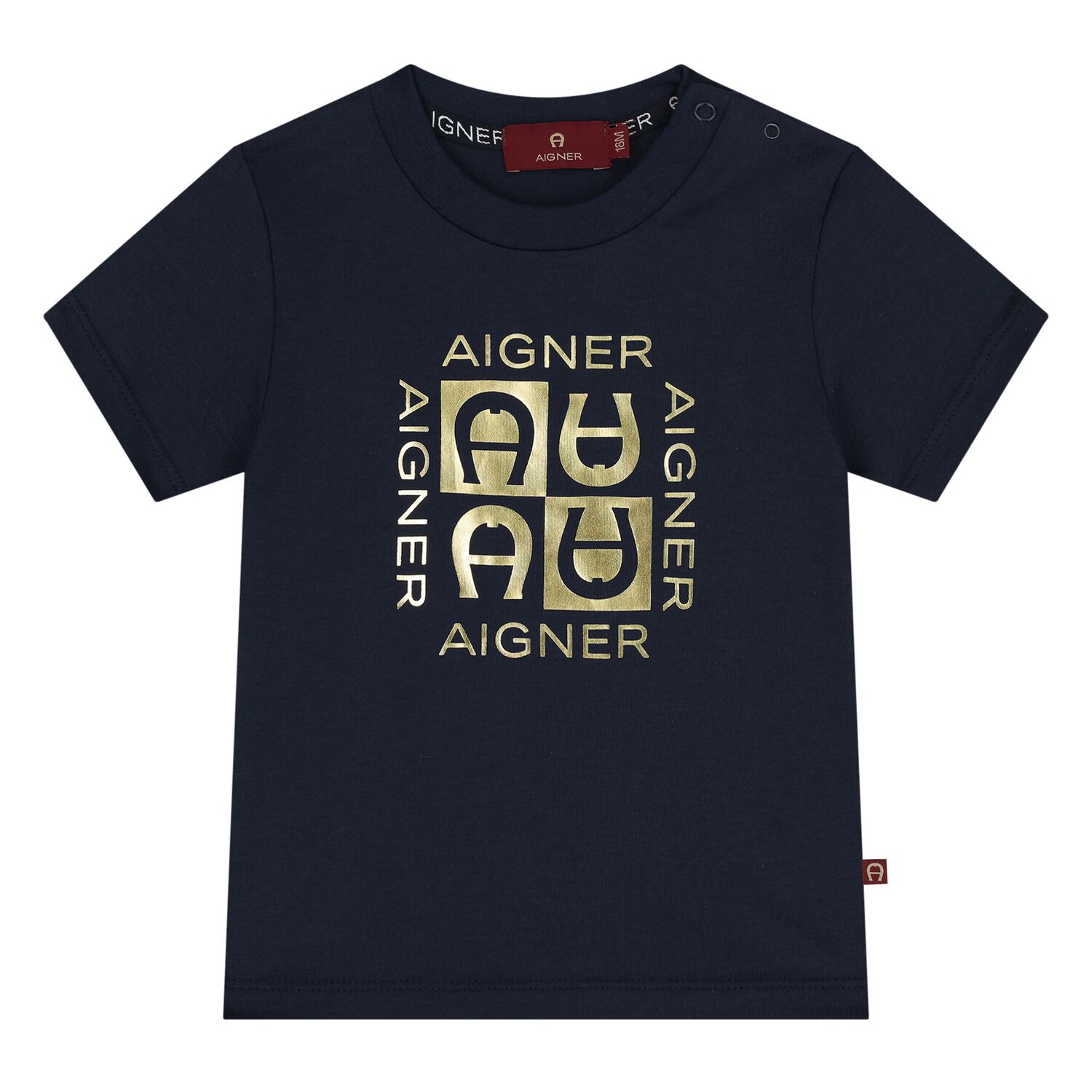 Younger Boys Navy Blue & Gold Logo T-Shirt, 2, hi-res image number null