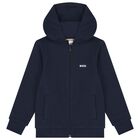 Boys Navy Blue Logo Tracksuit, 2, hi-res