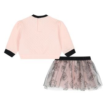 Younger Girls Pink & Black Logo Tulle Skirt Set