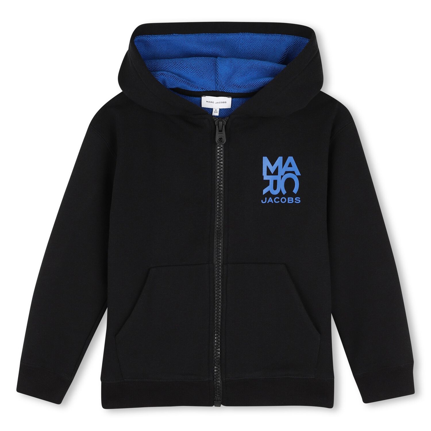 Boys Black Logo Hooded Zip Up Top, 1, hi-res