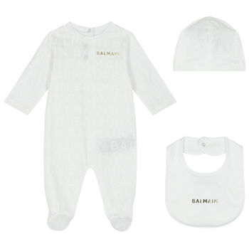 White & Gold Logo Babygrow Gift Set