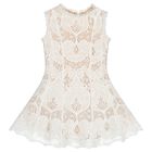 Girls White & Beige Lace Dress, 1, hi-res