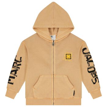 Beige Logo Hooded Zip Up Top