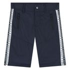 Younger Boys Navy Logo Shorts, 1, hi-res