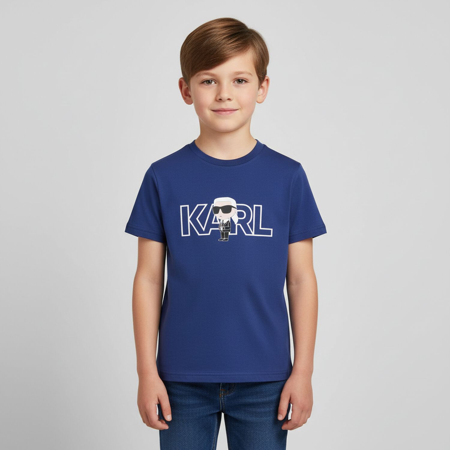 Boys Blue Ikonik Karl Logo T-Shirt, 1, hi-res