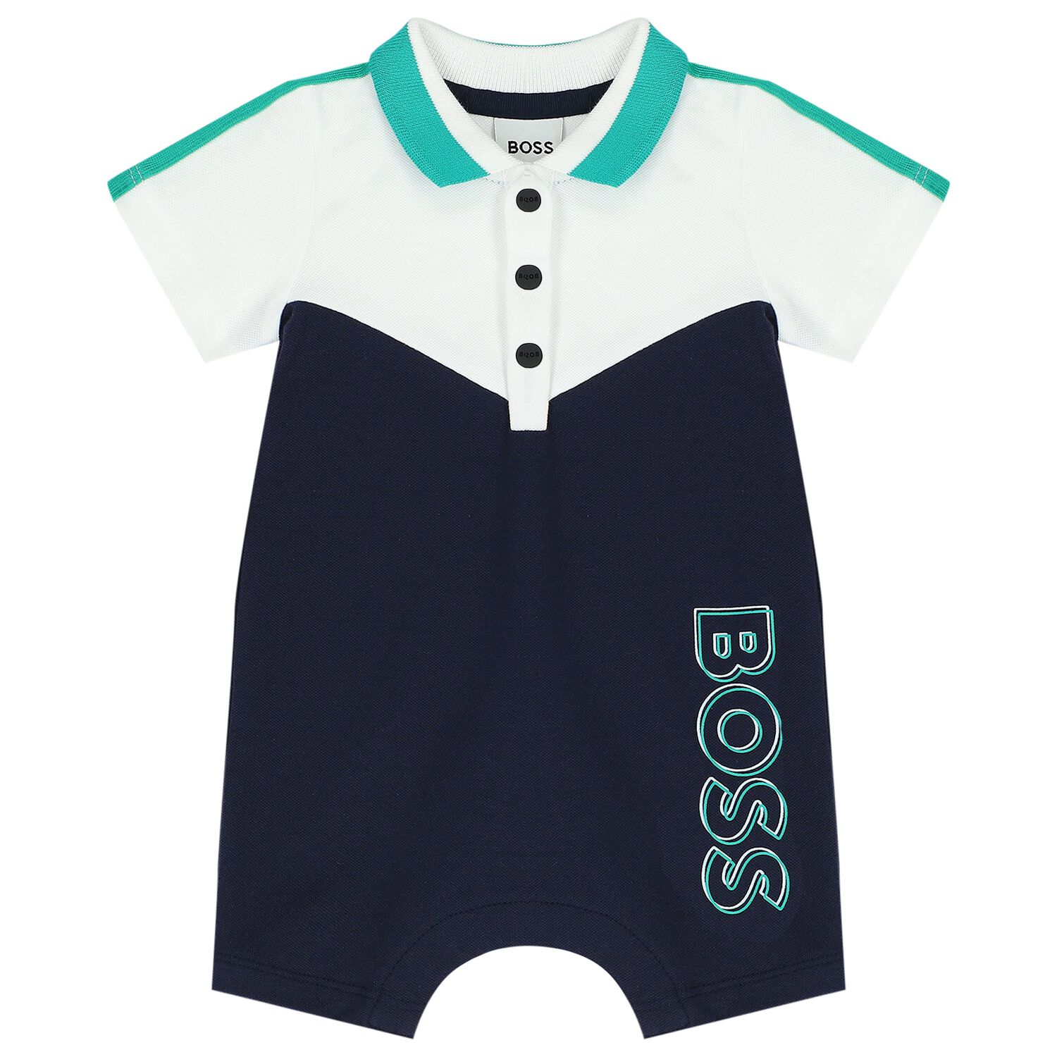 Baby Boys White & Navy Blue Logo Polo Romper, 2, hi-res image number null