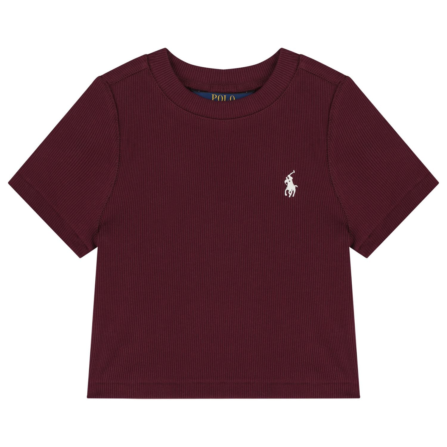 Girls Burgundy Logo Ribbed T-Shirt, 1, hi-res