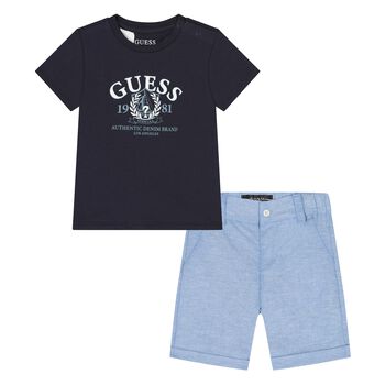 Younger Boys Navy Blue & Blue Shorts Set