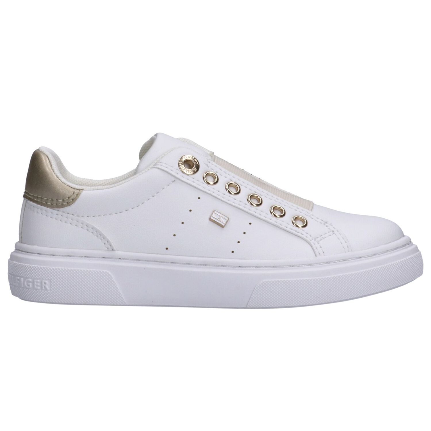 Girls White & Gold Slip-On Trainers, 1, hi-res