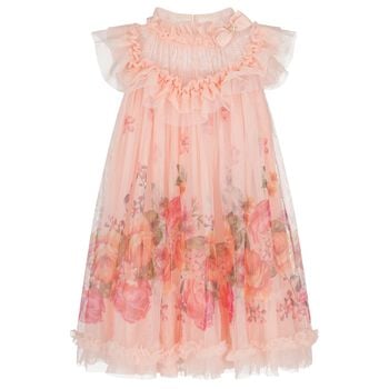 Girls Pink Floral Tulle Dress 