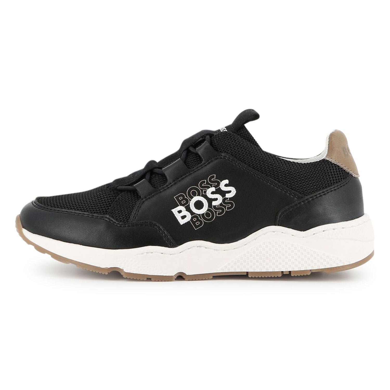 Boys Black Logo Trainers, 1, hi-res