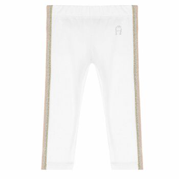 Younger Girls White Logo Leggings 