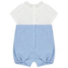 Baby Boys White & Blue Romper, 1, hi-res