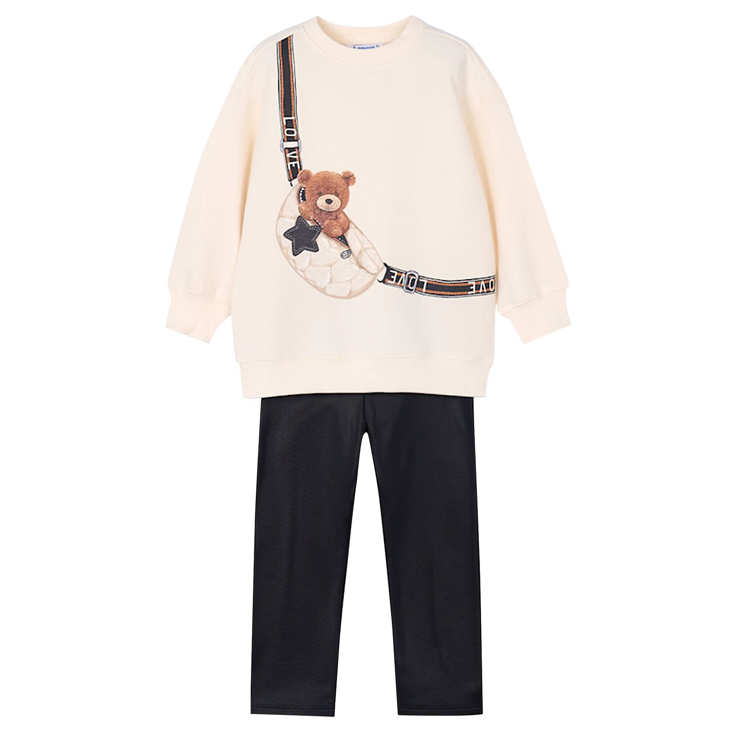 Girls Ivory & Black Bag Leggings Set, 1, hi-res