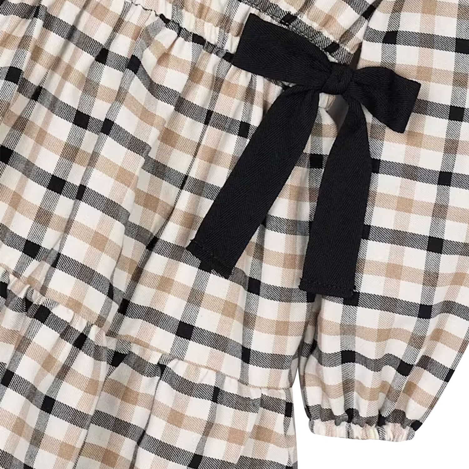 Girls Ivory & Black Bow Checkered Dress, 1, hi-res image number null