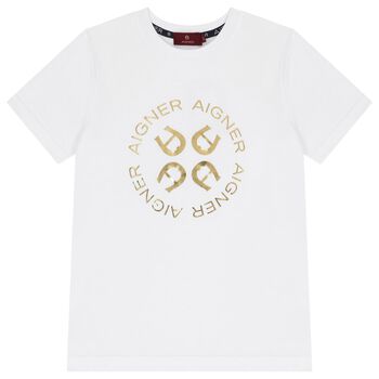 Boys White & Gold Logo T-Shirt