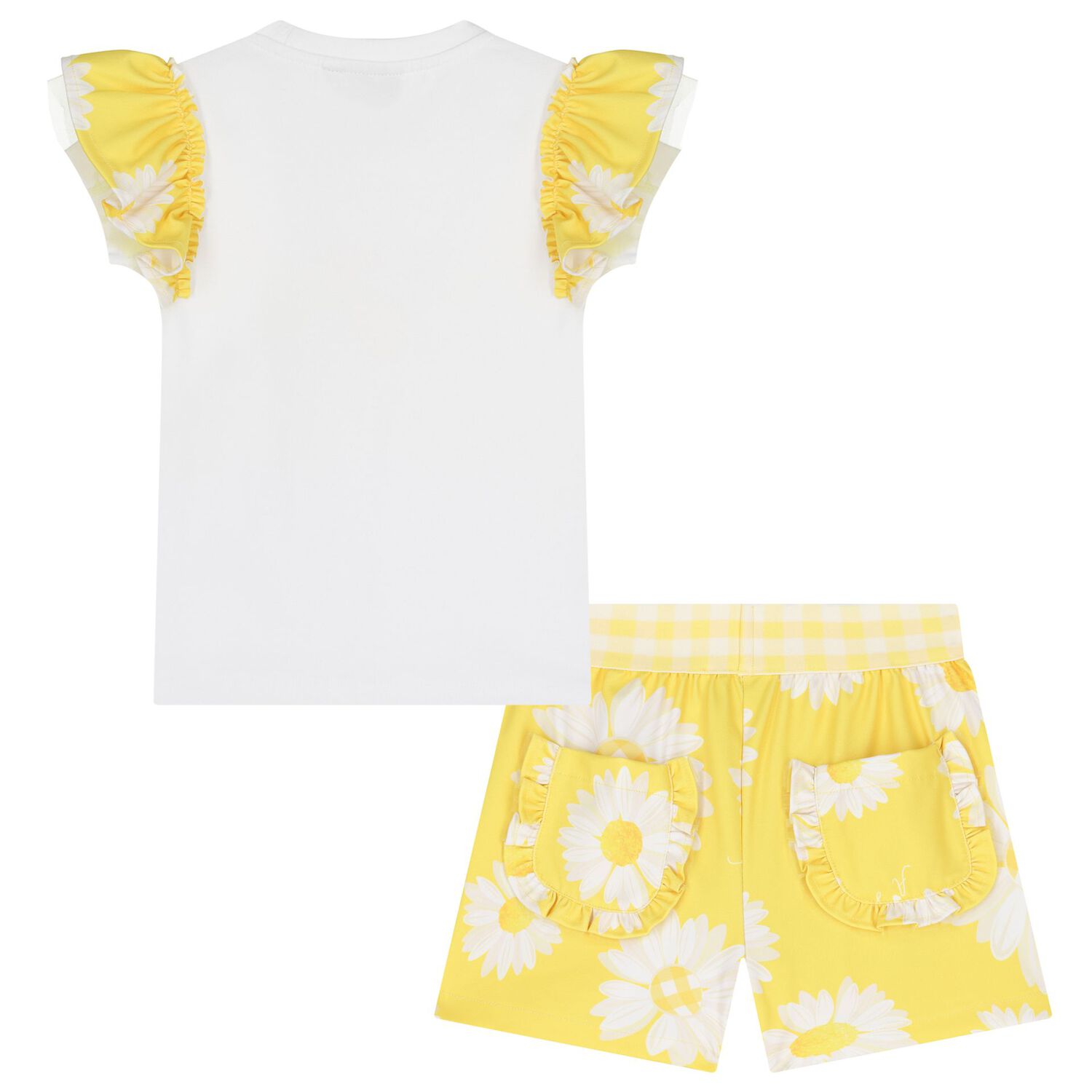 Girls White & Yellow Daisy Shorts Set, 1, hi-res image number null