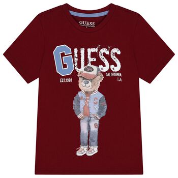 Guess تي شيرت بشعار دب أحمر للأولاد, 3 تي شيرت بشعار دب أحمر للأولاد